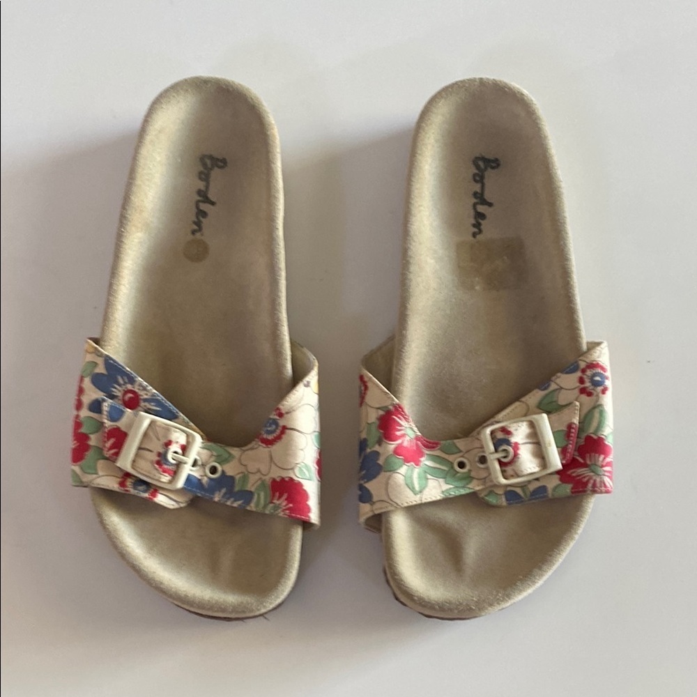 Boden Red and Blue Sandals Slide-Style Floral Comfort